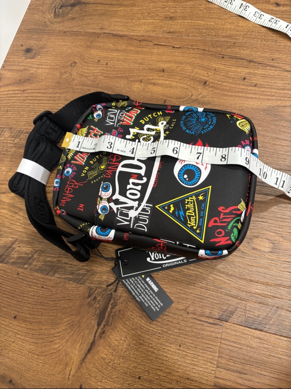 Von Dutch Black Flying Eyeball Graphic Logo Mini Crossbody Bag - Picture 7 of 8